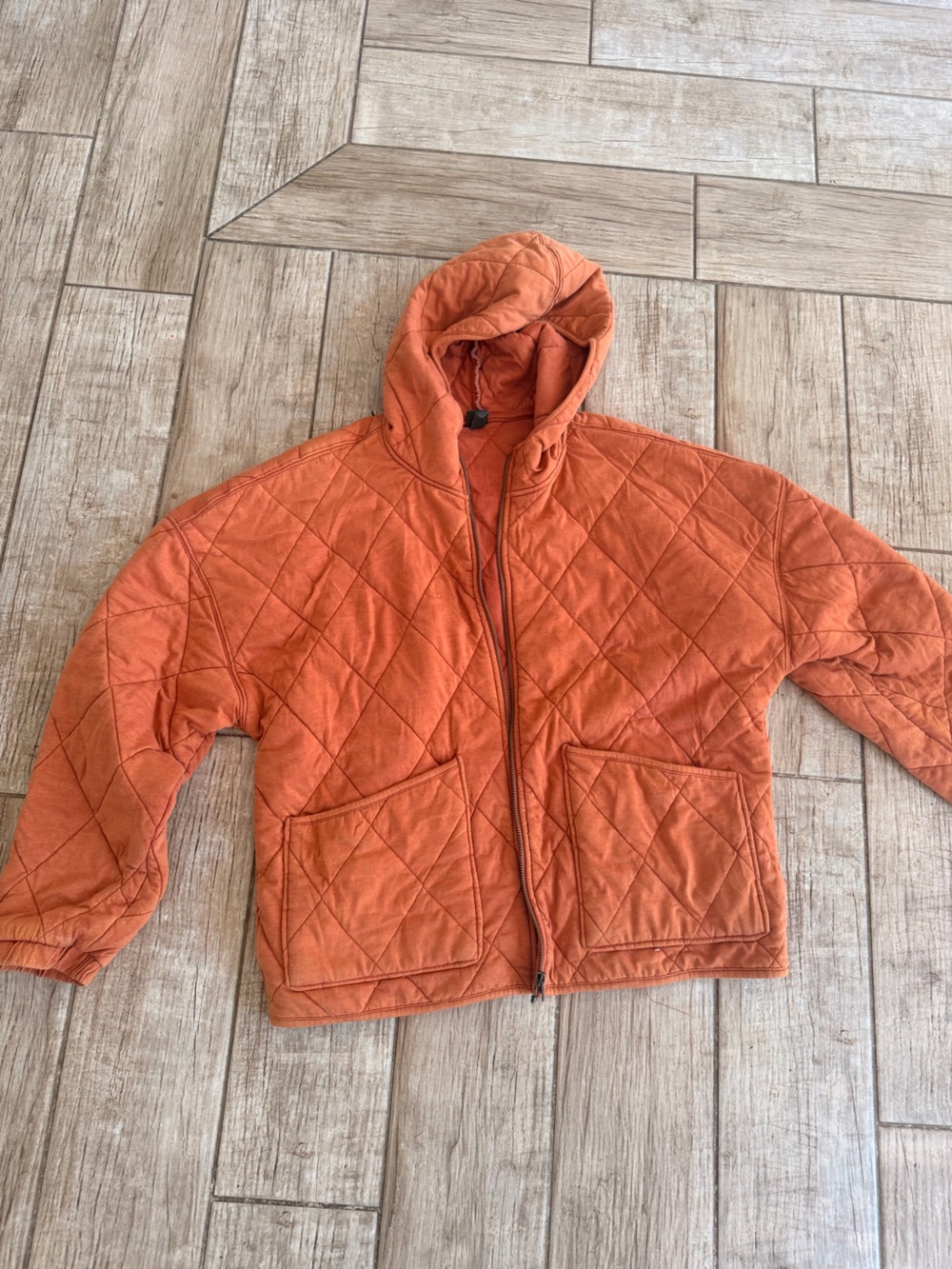 Womens Quilted Hooded Jacket - Orange